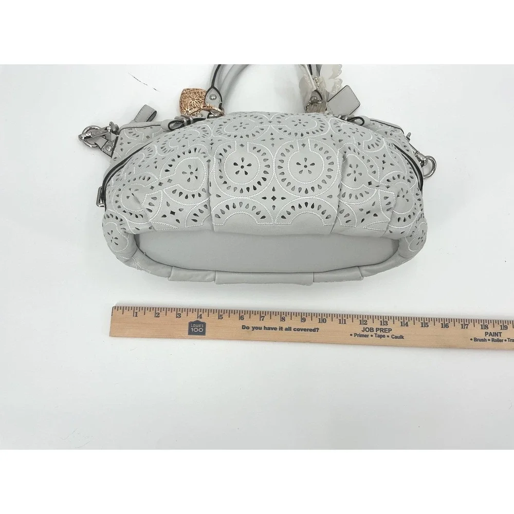 Coach‎ Madison Gray Laser Cut Leather Satchel Crossbody Bag